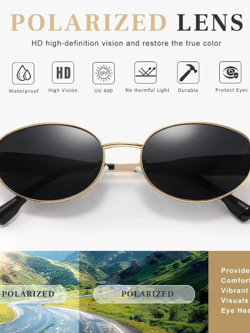 Chic Women's Retro Polarized Sunglasses with UV Protection - Trendy Oval Design